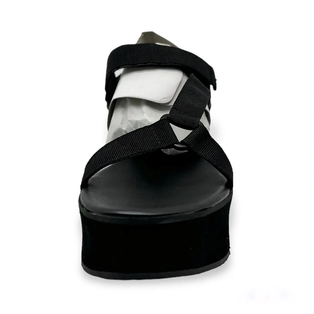 Wild Pair Womens Sawwyer Ankle Strap Slide On Flatform Sandals Black Size 8.5